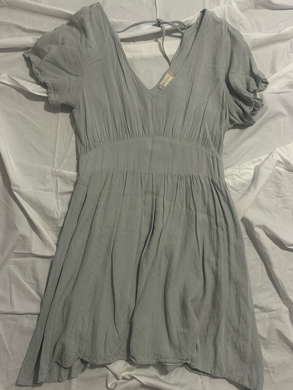 Altar'd State Sage Green Open Tie Back Ruffle Mini Dress